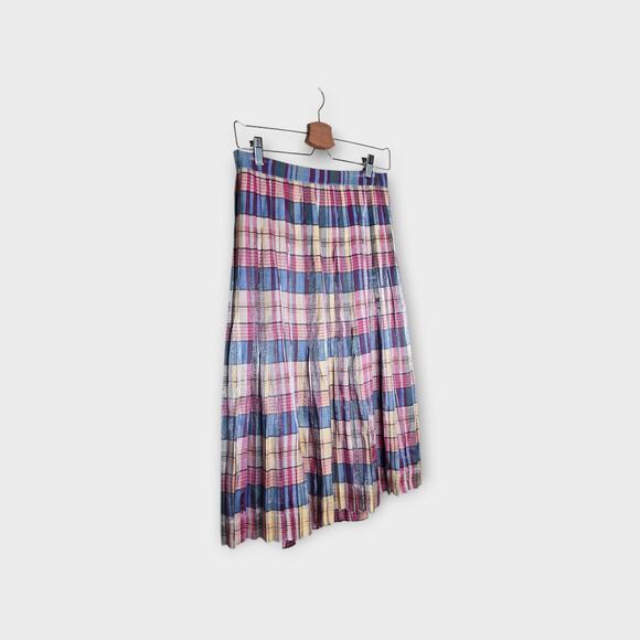 NEW J Crew Womens Pleated Midi Skirt Shimmering Plaid 6 Preppy Academia - Picture 3 of 10